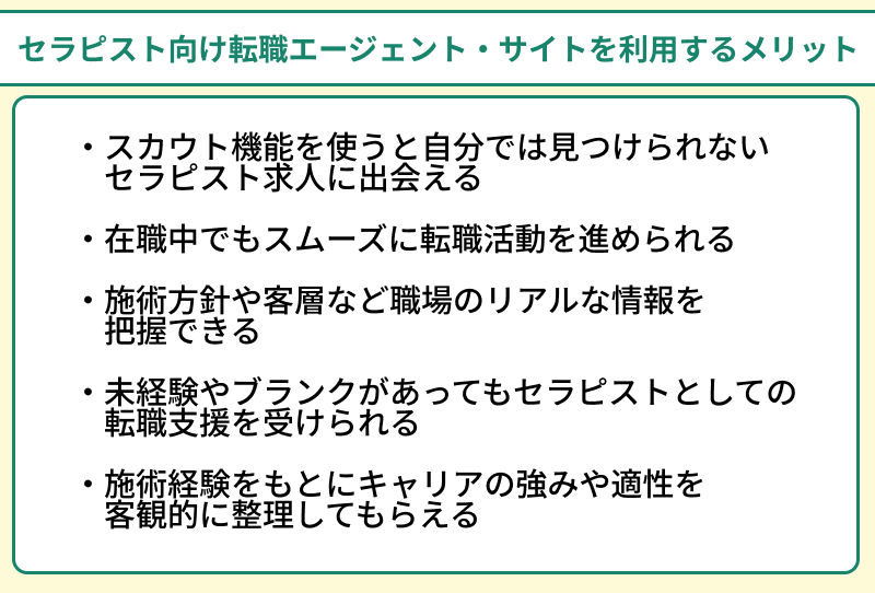 セラピスト向け転職エージェント・サイトを利用するメリットのイラスト